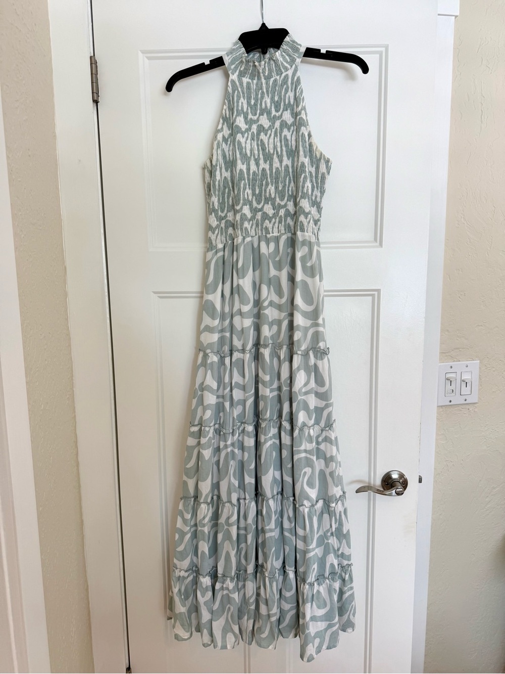 Halter Maxi Dress in Light Sage Abstract Print